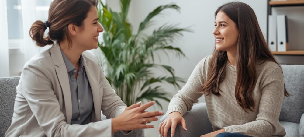 Chicago CBT therapist working collaboratively with panic disorder client during therapy session Chicago CBT therapist working collaboratively with panic disorder client during therapy session