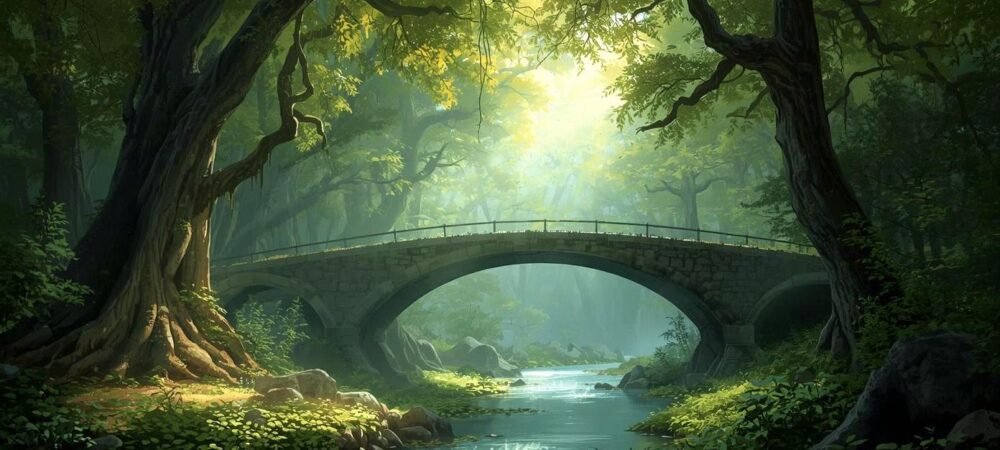 cbt-therapy-journey-healing-bridge-chicago.jpg Mystical forest bridge with golden light representing the healing journey through CBT therapy in Chicago