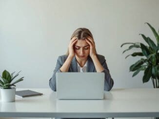 woman overwhelmed with burnout from perfectionism waiting for video session at Calm Anxiety Clinic