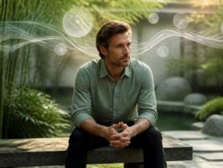 man with intrusive thoughts calming himself in a Chicago Zen Garden