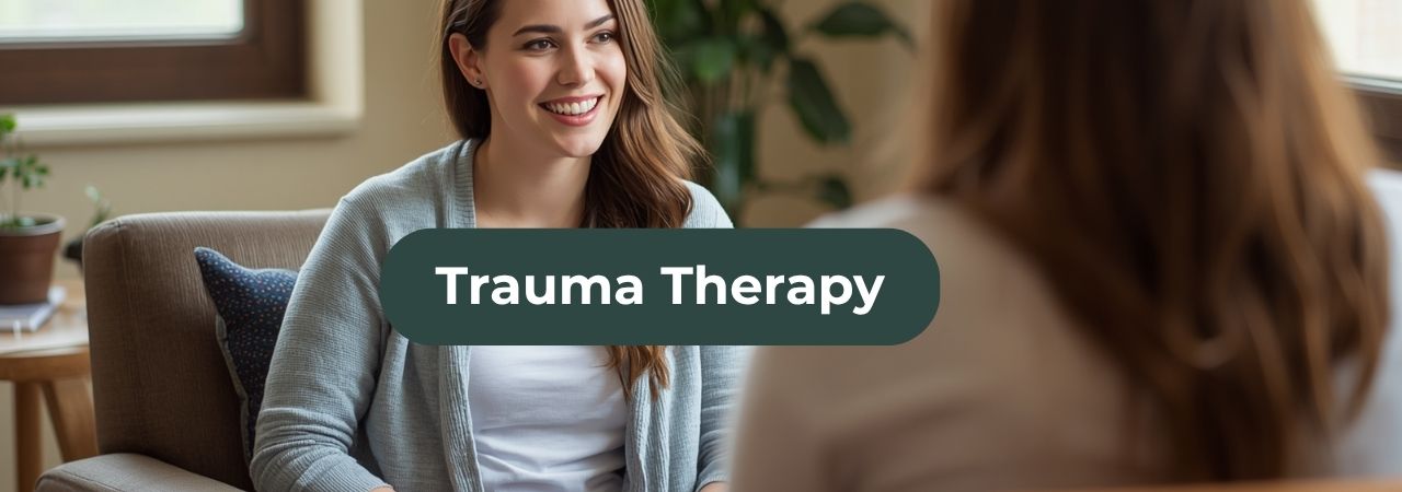 Compassionate trauma therapist meeting with client in comfortable Chicago therapy office
