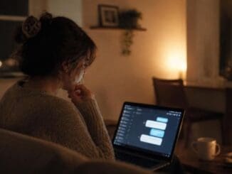 woman using chat gpt and AI for therapy late at night