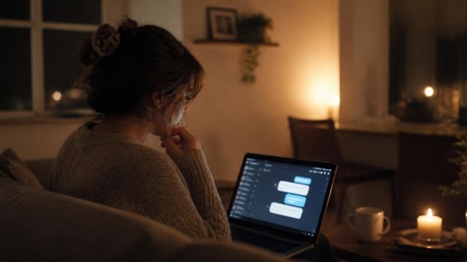 woman using chat gpt and AI for therapy late at night